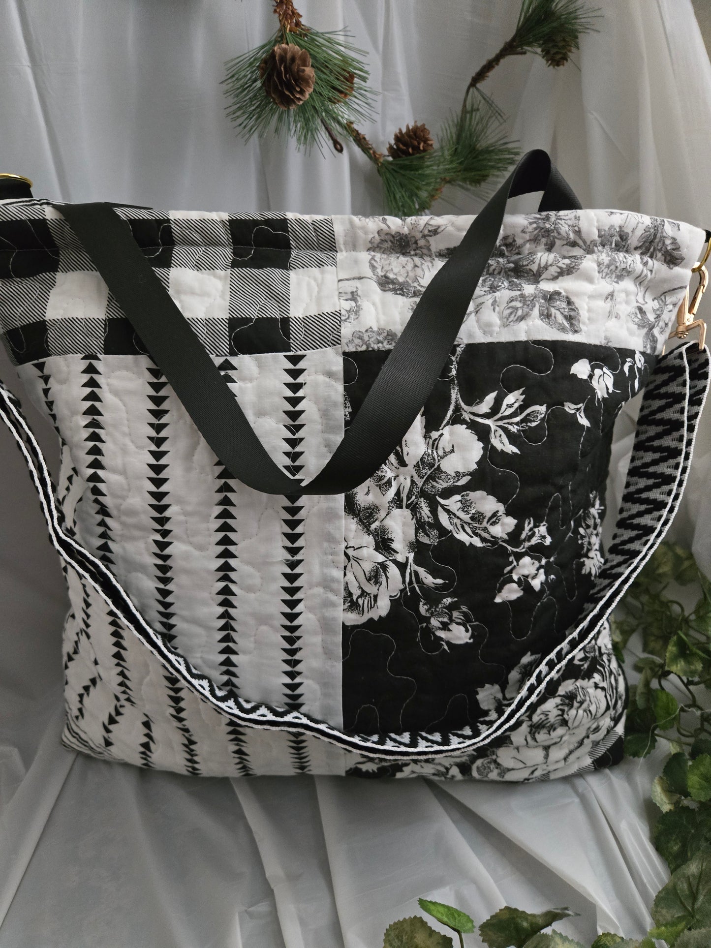 Living in Black and White Large Crossbody Tote