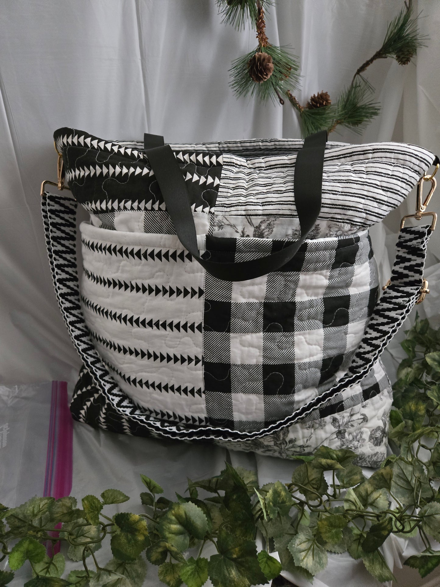 Living in Black and White Large Crossbody Tote