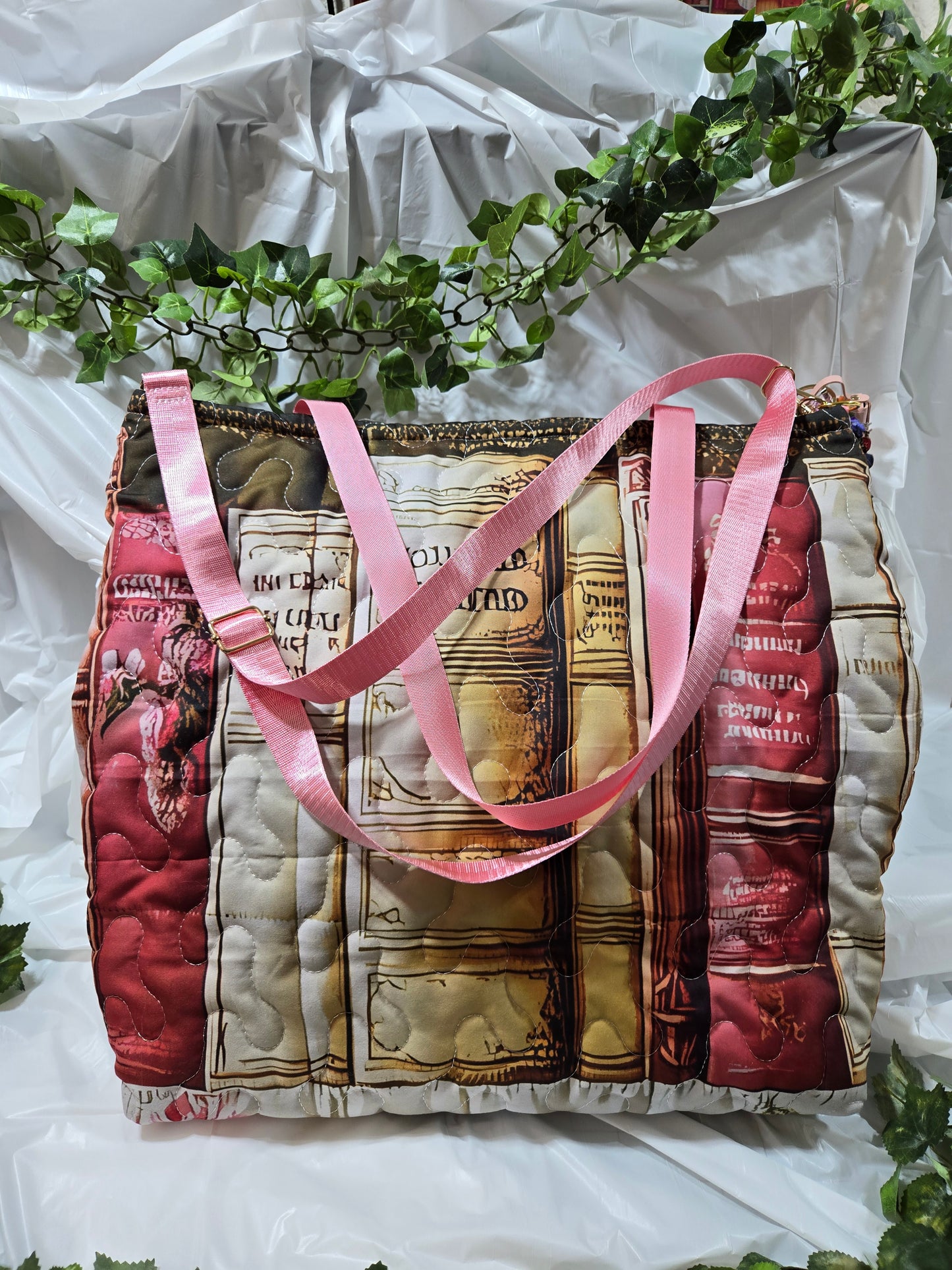 Through Rose Colored Pages Large Crossbody Tote