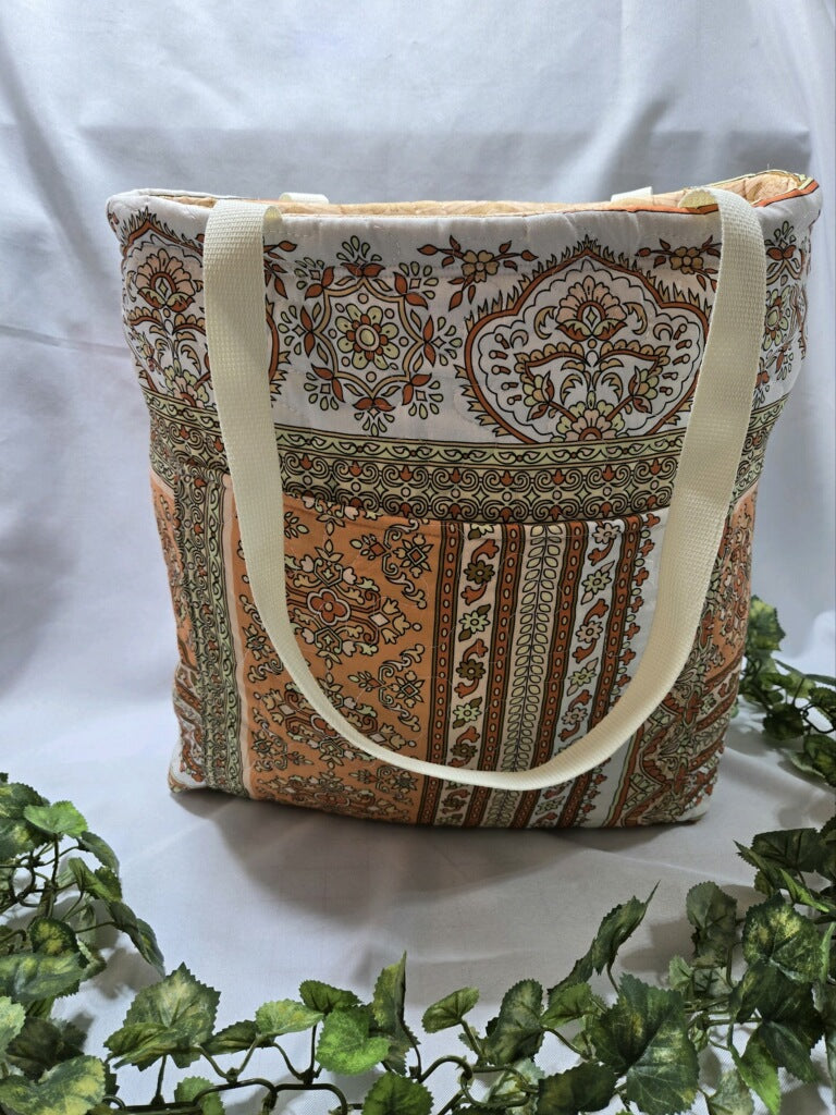 Classic Golden Quilted Tote Bag